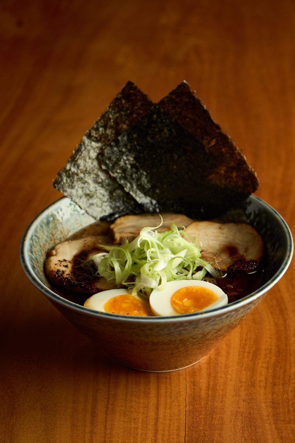 Anaba ramen — slow-cooked chashu, soft egg, and nori in a rich shoyu broth